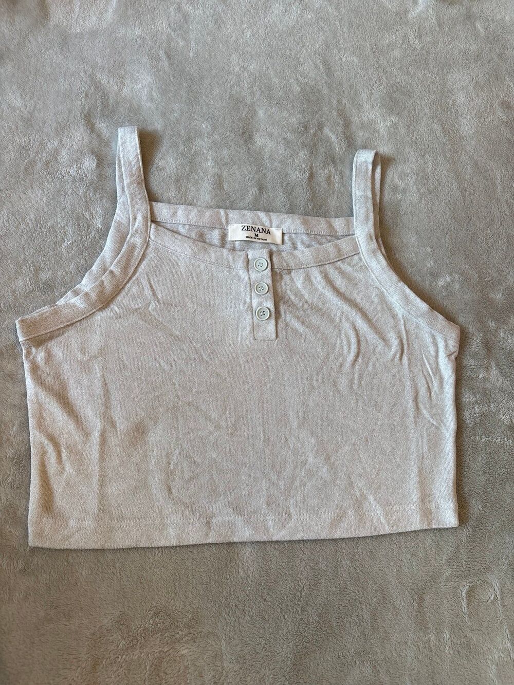 Zenana boutique crop top tank top henley buttons light gray grey trending spring